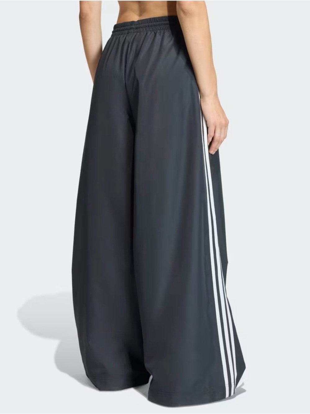 NEW Adidas Wide Leg Track Pants with Three Stripes - Black & White - Picture 2 of 6
